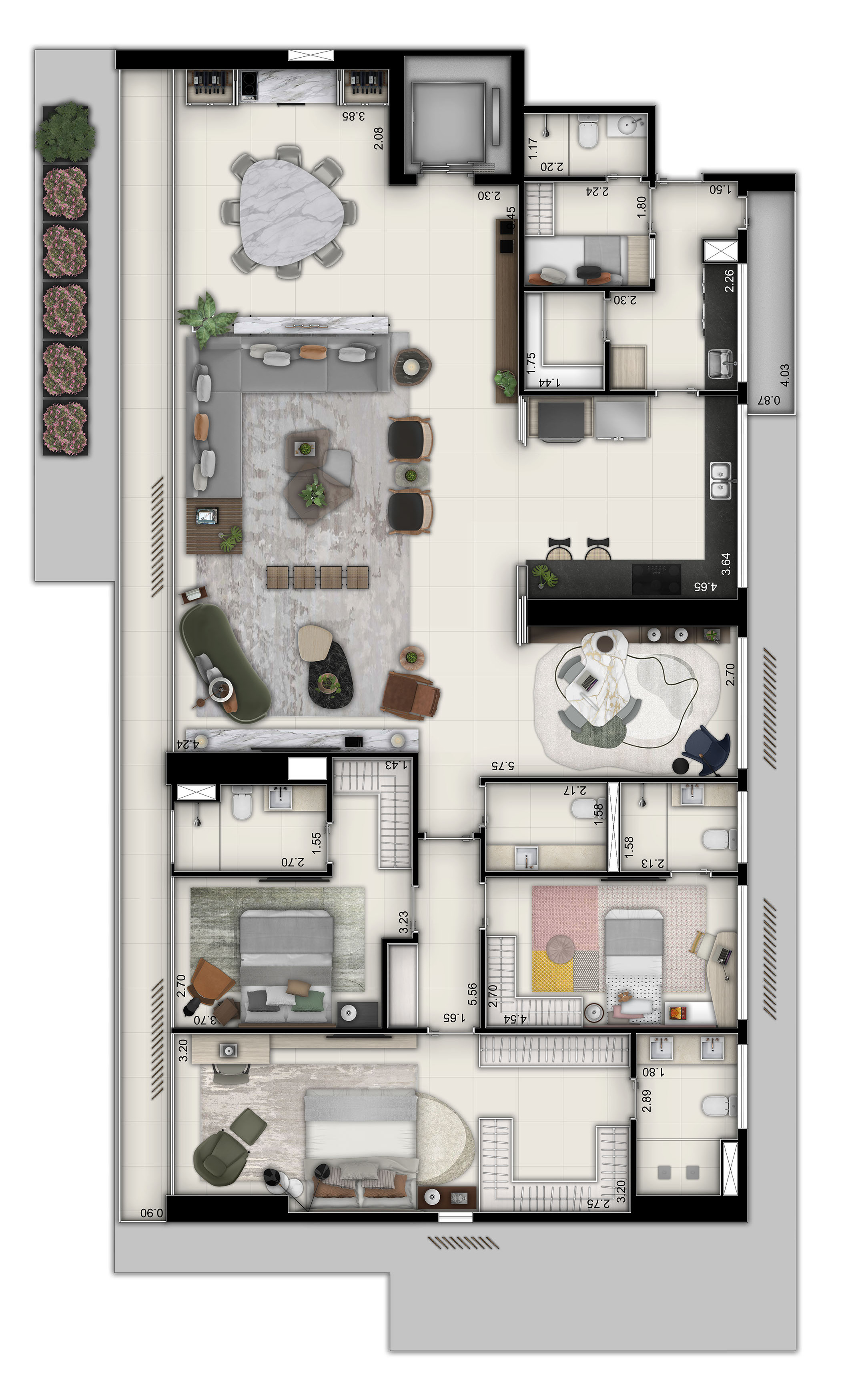 Planta do apartamento de 3 suítes