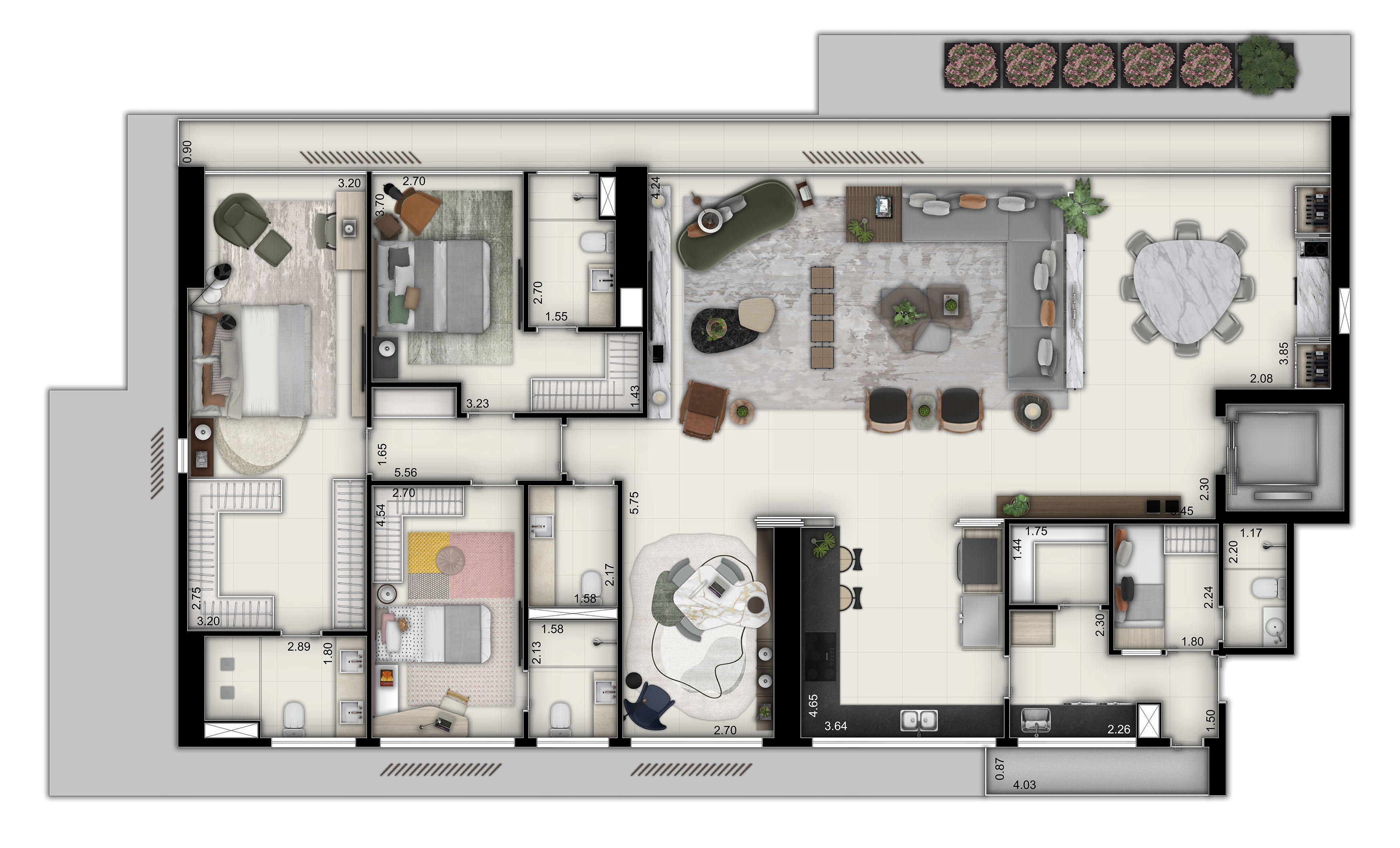 Planta do apartamento de 3 suítes
